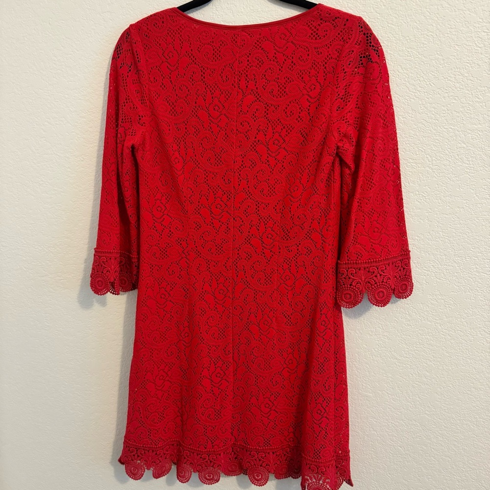 Laundry by Shelli Segal 3/4 Sleeve Red Crochet Dress. Size 4. - Picture 8 of 14